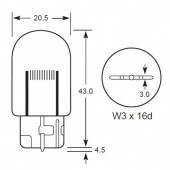 WEDGE T20 W21W: Wedge T20 base 21W bulbs with W3 x 16d capless base and single filament from £0.01 each